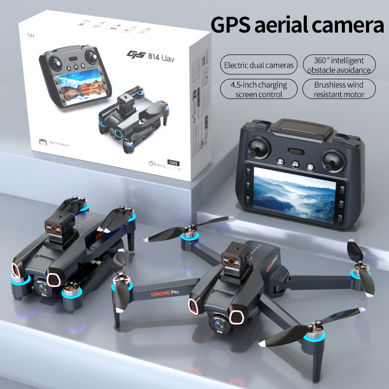 Drone Gimbal Mount - ホット814 GPSドローン、4.5インチスクリーン、4KプロフェッショナルHDデュアルカメラ、障害物回避、5G Wi-Fi、オプティカルフロー搭載、ドローンおもちゃ、ギフト